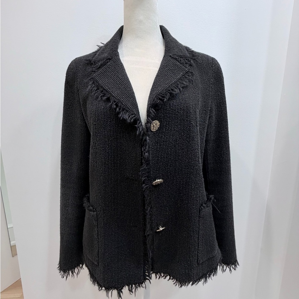 Rare Vintage CHANEL Fringe Trim Knit Jacket Karl Lagerfeld Era - Sz FR 38 - - Picture 3 of 15